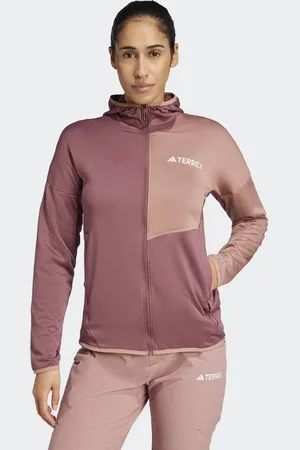 adidas Terrex – Cperior climawarm – Leichte Fleece-Jacke in Burgunderrot und Warm Clay mit Kapuze