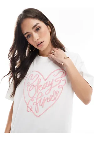 Cotton On Cotton On – Premium – Kastiges T-Shirt in Weiß und Rosa mit „Okay fine“-Grafik