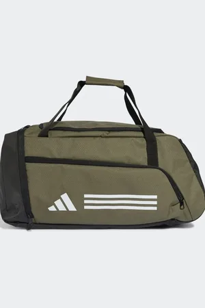 adidas – Essentials –Mittelgroße Beuteltasche in Olive Strata und Weiß mit den 3 Streifen