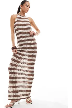 4th & Reckless – Gehäkeltes Maxi-Strandkleid in gestreiftem mit Neckholder und tiefem Rückenausschnitt