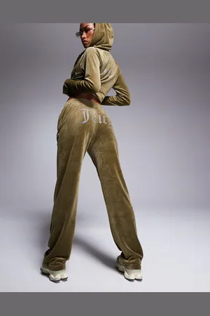 Juicy Couture – Velours-Jogginghose mit geradem Schnitt in dunklem Olivgrün, Kombiteil