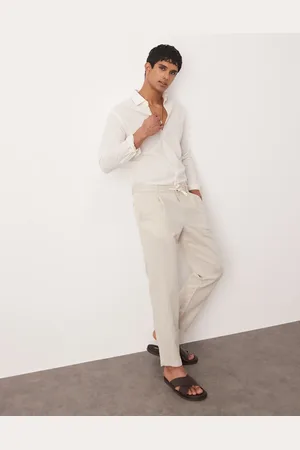 MANGO – Leinenmix-Hose in Beige mit verstellbarem Bund