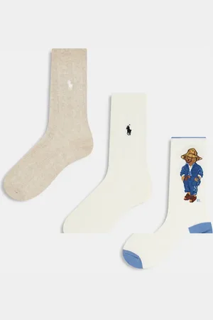 Ralph Lauren – 3-Pack Socken in Rot, und Blau mit Bärenmotiv und gestreift
