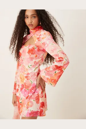 Y.A.S – Hochgeschlossenes Minikleid aus Satin mit Cut-out-Design und Blumenmuster