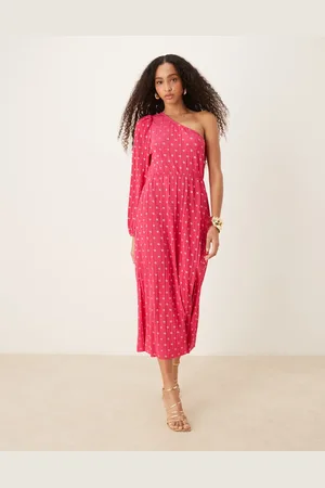 Y.A.S – Plissiertes Maxikleid in mit One-Shoulder-Design und Foliendruck-Punkten