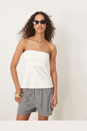 Abercrombie & Fitch – Longline-Schlauchoberteil in Cremeweiß mit umgeschlagenem Ausschnitt