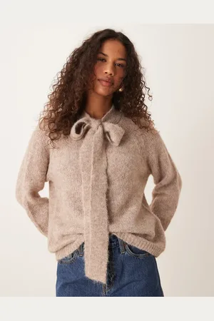 JDY – Strickpullover in meliertem Beige mit Schleifendetail