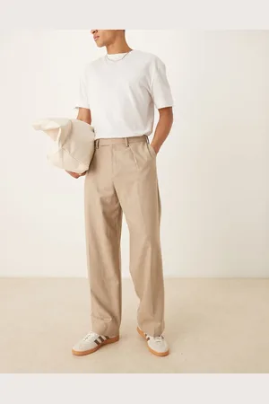 ASOS – Elegante Wollmix-Hose in Steinbeige mit Falten vorn und weitem Bein