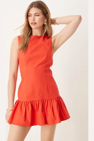 ASOS – Mini-Etuikleid in Tomatenrot mit tiefer Taille