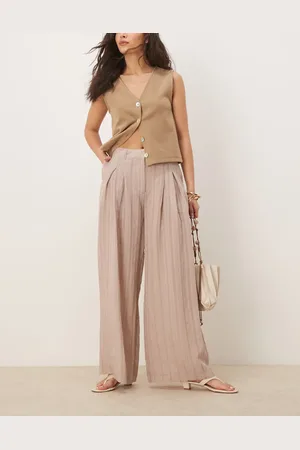 ASOS – Weit geschnittene Hose in Steinbeige mit farblich abgesetzten Streifen