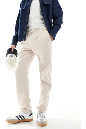 JJ – Hose aus Leinenmix in Beige mit Kordelzug
