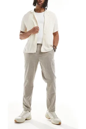 JACK & JONES – Schmal zulaufende Hose aus Leinen in Beige mit Tunnelzug