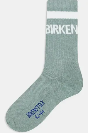 Birkenstock – Unisex-Crew-Socken aus Baumwolle in Salbeigrün mit Streifen