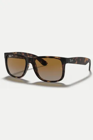 Ray-Ban – Justin – Klassische, polarisierte, eckige Sonnenbrille in Havana mit grünen Gläsern