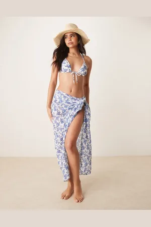 Abercrombie & Fitch – Longline-Sarong mit blauem Blumenmuster, Kombiteil