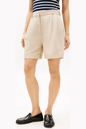 Tommy Hilfiger – Shorts aus Leinen-Mix in Beige mit Falten