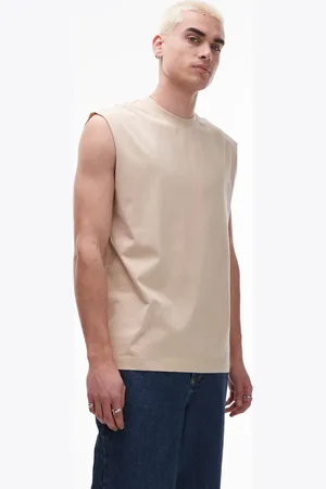 Topman – Ärmelloses Oversize-T-Shirt in Steinbeige