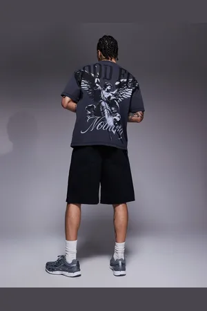 Good For Nothing – T-Shirt in überfärbter Sprüh-Optik und schwarzer Waschung mit Renaissance-Print am Rücken