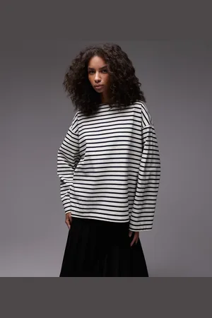 ARKET – Gestreiftes, langärmliges Jersey-Shirt in Blau und Weiß mit Oversize-Schnitt und Schlitzsaum