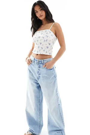 Stradivarius Petite – D88 – Weite Jeans aus Denim in mittlerer Waschung