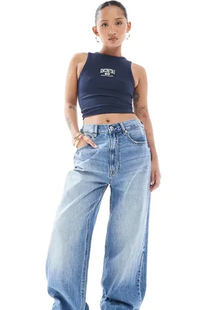 Stradivarius Petite – D88 – Weite Jeans aus Denim in mittlerer Waschung