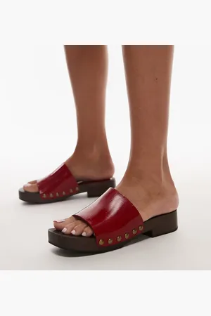 Topshop Premium – Harley – Leder-Clogs in mit Holz-Sohle