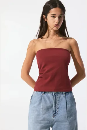Pull&Bear – Trägerloses Longline-Oberteil in Burgunderrot