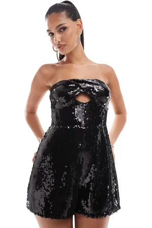 ASOS – Trägerloser, transparenter Playsuit in mit Paillettenbesatz und verdrehtem Detail