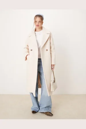 River Island – Locker geschnittener Mantel im cremefarbenem Woll-Look
