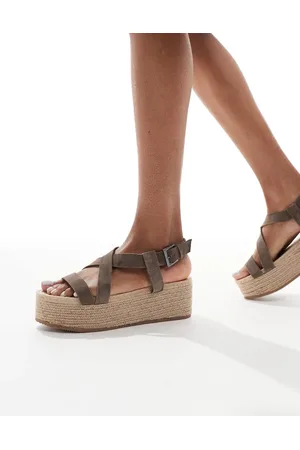 Pull&Bear – Espadrilles in Braun mit flacher Plateausohle