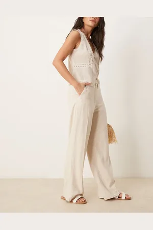 Abercrombie & Fitch – Gerade geschnittene Hose in Beige mit hohem Bund
