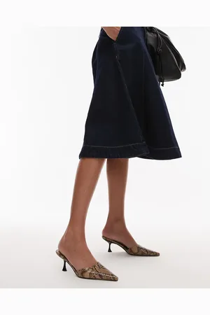 Topshop – Dorota – Spitze Mules mit Schlangenmuster und Kitten-Absatz