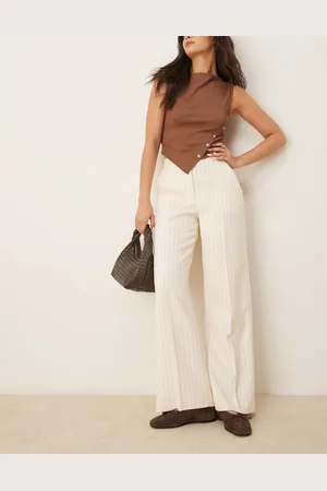 Abercrombie & Fitch – Weite Hose in Creme mit Nadelstreifen und hohem Bund