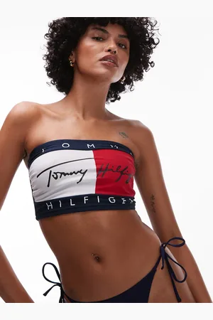 Tommy Hilfiger – Trägerloses Oberteil in Rot, Weiß und Blau mit Flaggen-Logo