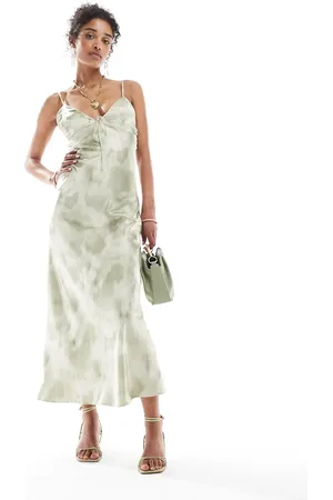 Bershka – Gemustertes Satin-Maxikleid in