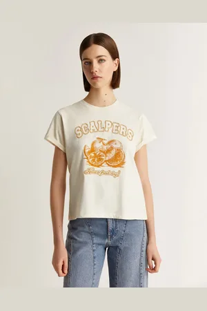 SCALPERS – T-Shirt in Natur mit Lurex-Obstmotiv