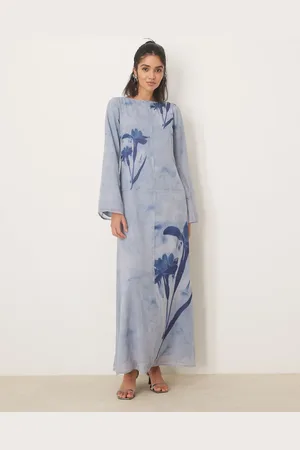 ASOS – Maxikleid mit Placement-Print und unversäuberten Kanten