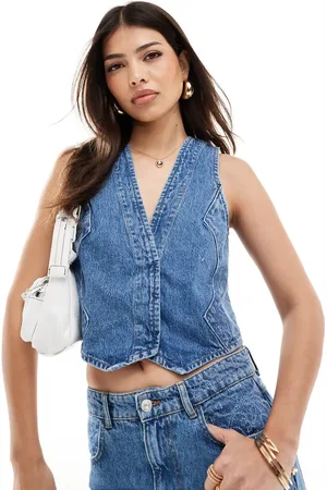 SCALPERS – Jeansweste in Indigoblau mit Paisleymuster-Prägung