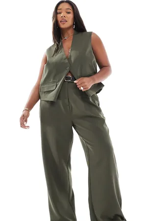 Pieces® Pieces Curve – Elegante Multiway-Hose in Khaki mit geknöpftem Bein, Kombiteil