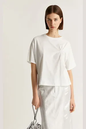 SCALPERS – T-Shirt in mit U-Ausschnitt und Knitter-Detail