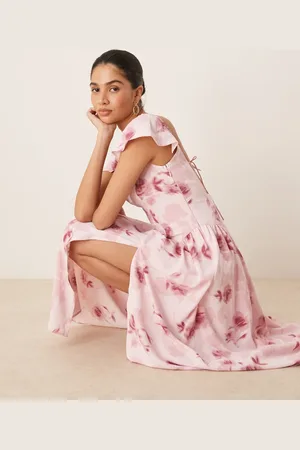 Abercrombie & Fitch – Maxikleid in mit Flatterärmel, tief sitzender Taille und Blumenmuster
