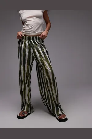 Topshop – Weit geschnittene Hose in gestreiftem mit Knitterstruktur