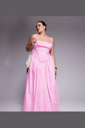 ASOS ASOS DESIGN Curve – Maxikleid aus Baumwoll-Satin in mit elastischer Taille und Schleife am Rücken