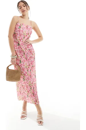 Pieces® – Plissiertes Camisole-Maxikleid in mit Wasserfallausschnitt und Blumenmuster