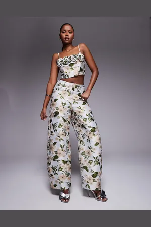 ASOS – Jacquard-Hose mit Blumenmuster und weitem, abgerundetem Bein, Kombiteil