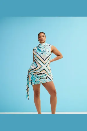 ASOS ASOS DESIGN Curve – Hochgeschlossenes Minikleid mit Halstuchprint und Drapierung