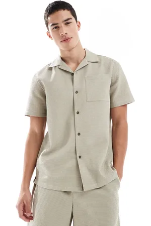 New Look – Hemd in Steinbeige mit Waffelstruktur, Kombiteil