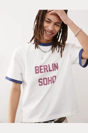 Prohibited – T-Shirt in Wollweiß mit „Soho“-Print und Kontrast-Details