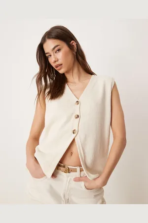 ASOS – Schlichte, gestrickte Relaxed-Fit-Weste in Cremeweiß