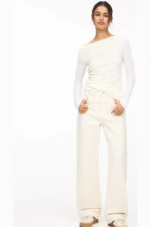 Pull&Bear – Baggy-Jeans in Ecru mit mittelhohem Bund und umgeschlagenem Saum